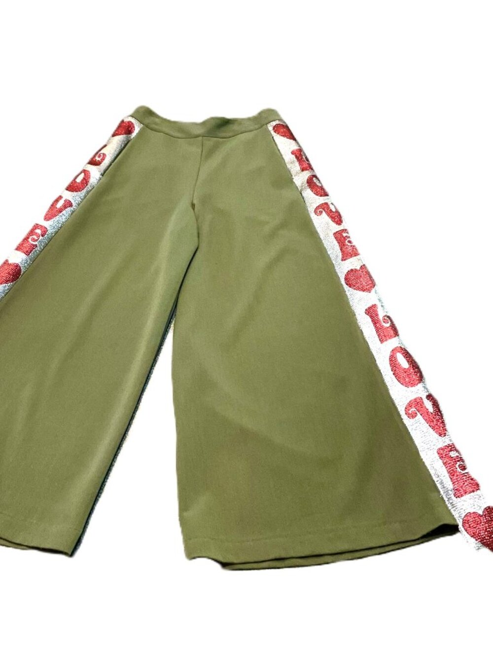 Ultrachic Milano Olive Green LOVE Side Stripe Wide Leg Pants IT40 Italy